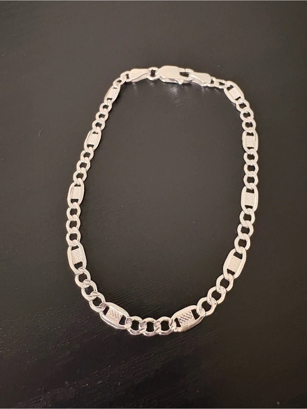 Sterling Silver Diamond Cut Figaro Mariner Combo Bracelet 7.5”